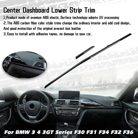 Interior Center Console Dashboard Lower Strip Cover Trim, Carbon Fiber Style, Compatible with BMW F30 F31 3 Series 2012-2018, F34 3 Series GT 2014-2019, F32 F36 4 Series 2014-2019 (2pcs)