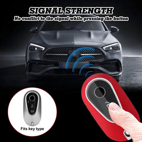Red TPU w/Leather Texture Full Protect Remote Key Fob For Mercedes S-Class 2020+