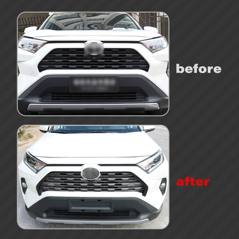 2pcs Auto Exterior Front Bumper Grille Frame Strip Cover Trim Compatible with Toyota RAV4 2019-2024, Glossy Black