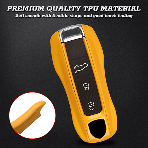 Yellow Shockproof Smart Key Case Protector For Cayenne Panamera 2018-up 3 Button
