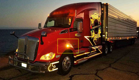 Clear Lens Chrome Amber LED Wheel Fender Side Marker Light Truck Signal Lamps For Kenworth T680 T700 T880 Peterbilt 567 Set-Back Axle models