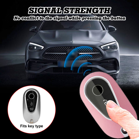 Pink TPU w/Leather Texture Full Protect Remote Key Fob For Mercedes S-Class 2020+