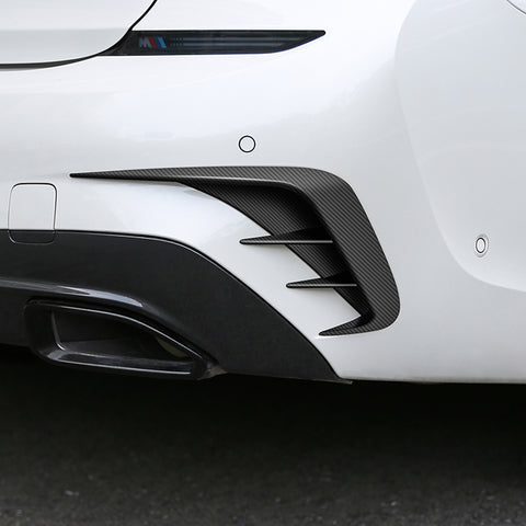 Carbon Fiber Texture Side Rear Bumper Lower Spoiler Air Vent Cover Trim For BMW 3 Series G20 2019-2021