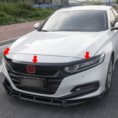 Front Grille Cover Moulding Trim fit for compatible with Honda Accord 2018 2019 2020 ABS Glossy Black Lip Bumper, 3PCS