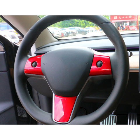 Red Steering Wheel Molding Cover Trim For Tesla Model 3 2017-2023 & Model Y 2020-up