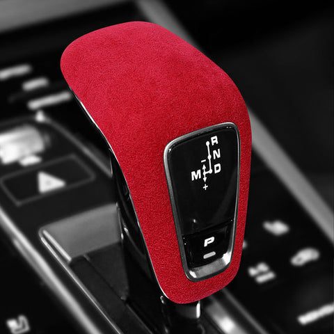 Red Alcantara Suede ABS Gear Shift Knob Cover Trim For Porsche Cayenne 2018-21