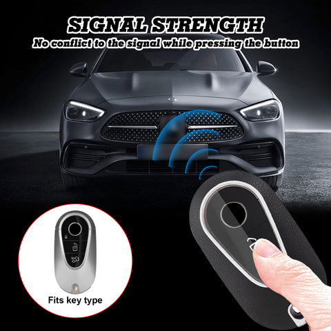 Black TPU w/Leather Texture Full Protect Remote Key Fob w/Keychain For Mercedes S-Class 2020+