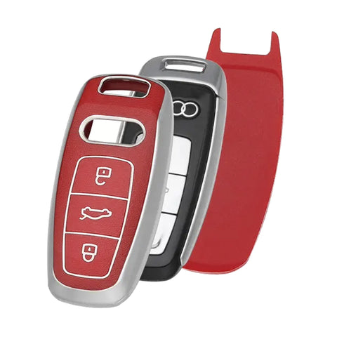 Red TPU Leather Anti-dust Full Seal Remote Key Fob Cover For Audi A6L A7 A8 Q7