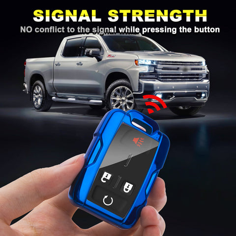 Blue TPU Remote Key Fob Cover Case w/Face Panel Compatible with GMC Sierra Yukon Canyon Cadillac or Chevrolet Silverado 1500 2500HD 3500HD Colorado (Fit the 4/5/6 button)
