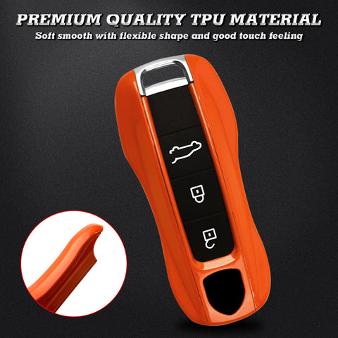 Gloss Orange Shockproof Smart Key Fob Holder Shell For Panamera Cayenne Carrera Taycan