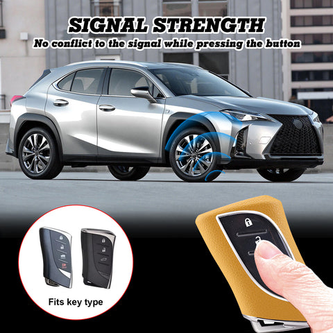 Yellow TPU w/Leather Style Full Protect Remote Key Fob Cover For Lexus ES 350 18+