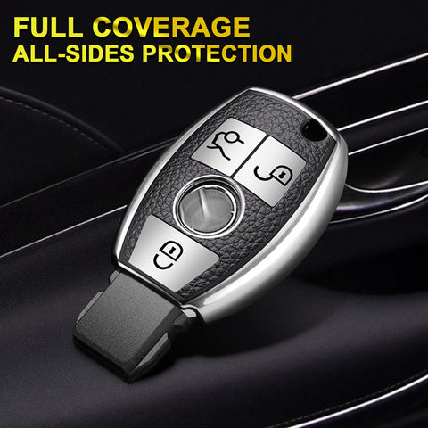 Full Protection Silver Smart Key Fob Cover Case Shell For Mercedes Benz 3 Button