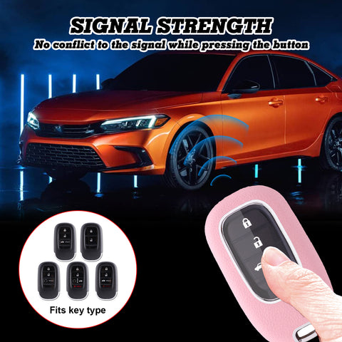 Pink TPU w/Leather Texture Full Protect Remote Key Fob For Honda Accord 2022+