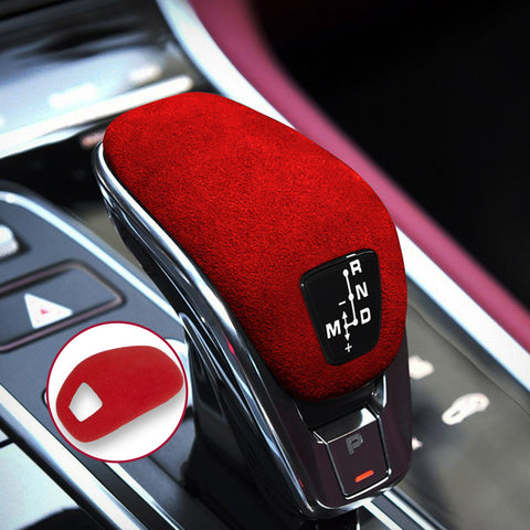 Red Alcantara Suede Leather Gear Shift Knob Cover For Porsche Panamera 2018-up