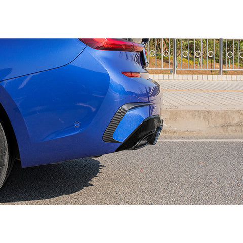 2pcs Exterior Rear Bumper Spoiler Lower Side Air Vent Frame Cover Trim For BMW 3 series G20 2019-2021, Style A-Carbon Fiber Black