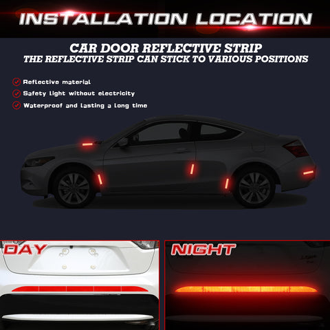 Red Exterior Reflective Body Safety Warning Strip Decals Universal for Car Trunk