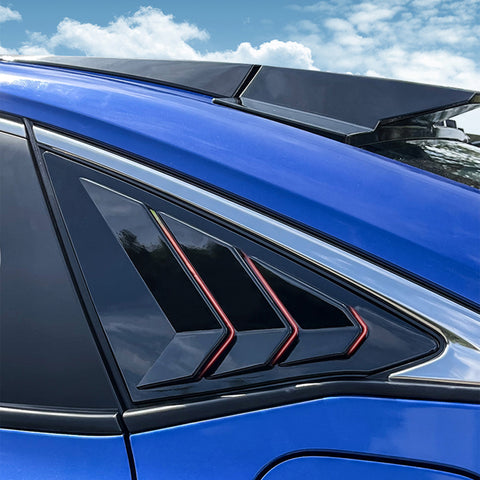 Side Air Vent Window Louver Glossy Black w/Red ABS Cover For Honda Civic 2016-21