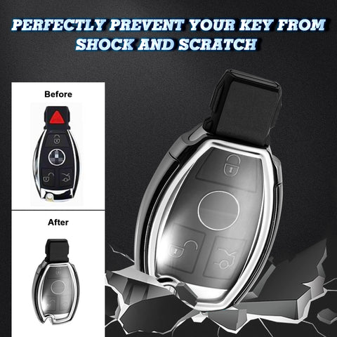 Xotic Tech 1x Silver Smart Remote Key Soft Fob Cover Case Protector for Mercedes C E S G CLS CLK SLK…