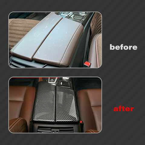 Interior Central Armrest Box Panel Cover Trim, Carbon Fiber Pattern, Compatible with BMW 5 Series F10 F11 2011-2016 (2pcs)