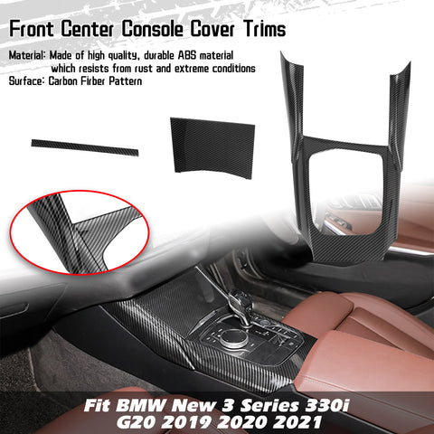 3PCS Center Console Gear Shift Frame Cover Trim, Carbon Fiber Pattern, Compatible with BMW 3-Series G20 2019-2021 (Carbon Fiber Pattern)