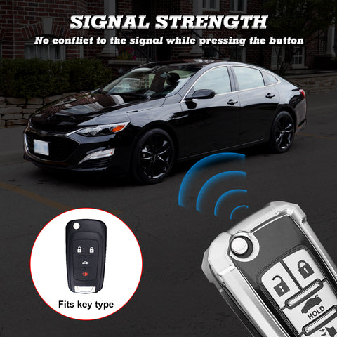 Xotic Tech Silver TPU w/ Printed 4-Button Key Fob Shell Cover Case w/ Red Keychain, Compatible with Chevrolet Camaro Cruze Malibu, Buick Encore, GMC Terrain Smart Keyless Entry Key
