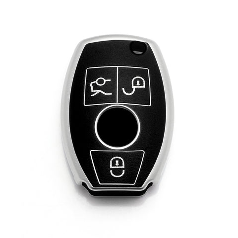 Key Fob Cover Case Shell Keyless Full Protect Black w/Keychain For Mercedes Benz 3 Button