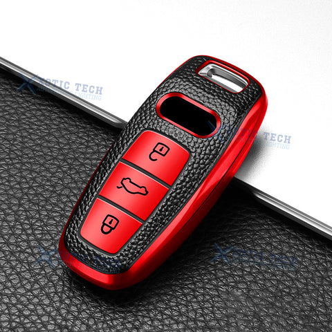 Red Soft TPU Leather Anti-dust Full Seal Remote Key Fob Cover For Audi A6L A7 A8