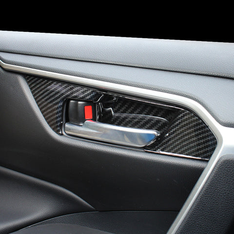 4x Carbon Fiber Black Interior Door Handle Bowl Cover Trim For Toyota RAV4 2019-2024