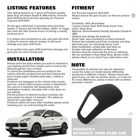 Deep Gray Alcantara Suede Gear Shift Knob Cover Trim For Porsche Cayenne 2018-21