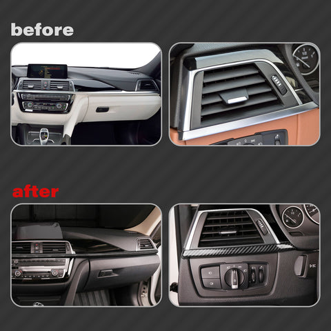 Interior Center Console Dashboard Lower Strip Cover Trim, Carbon Fiber Style, Compatible with BMW F30 F31 3 Series 2012-2018, F34 3 Series GT 2014-2019, F32 F36 4 Series 2014-2019 (2pcs)