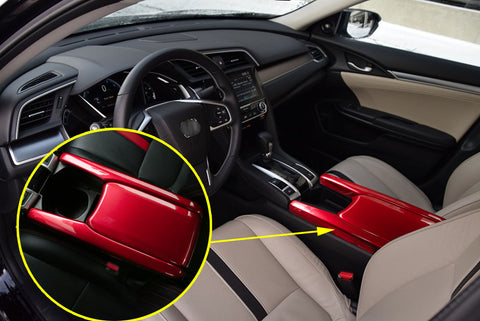 Red Center Console Armrest Box Panel Decor Cover Trim Protector Cap For Honda Civic 2016 2017 2018 2019 2020 10th Generation Insight EX 2019-2022 Interior Accessories