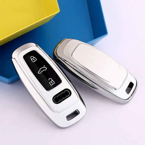 Silver TPU Full Seal Smart w/Button Key Holder Shell For Audi A7 A8 Q5 R8 TT S5