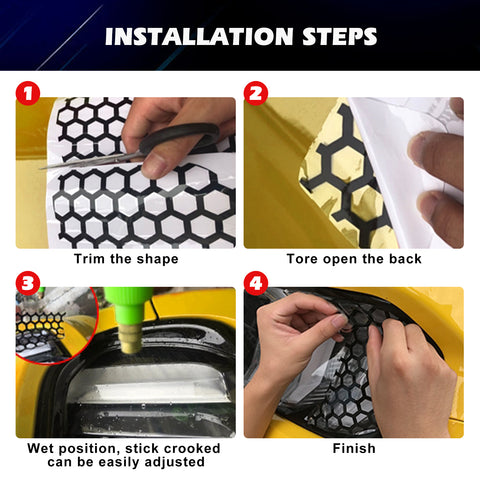 2pcs PVC Exterior Tail Brake Light Lamp Cover Honeycomb Sticker Universal for Cars 18.8'' x 11.8'' (Carbon Fiber Style)