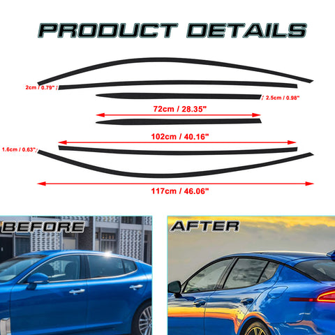 Set(6pcs) Gloss Black Vinyl Pre-Cut Window Strip Cover For Kia Stinger 2018-2020