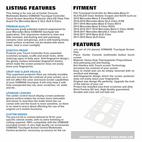 Central COMAND Touchpad Navigation Touch Controller Screen Multimedia Button Sensitive Protector Invisible Ultra HD Clear Film Skin Guard Compatible with Mercedes-Benz C E GLC GLE GLS Class