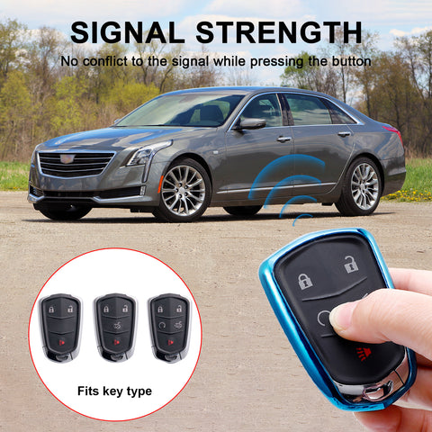 Blue TPU Remote Smart Keyless Key Cover Shell Case For Cadillac ATS CT6 XT5 Escalade