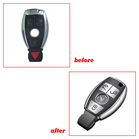 Full Protection Silver Smart Key Fob Cover Case Shell For Mercedes Benz 3 Button