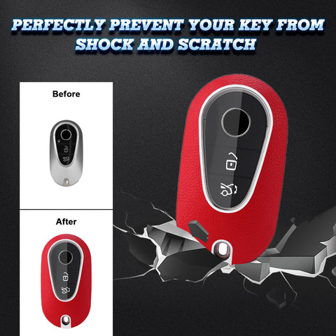 Red TPU w/Leather Texture Full Protect Remote Key Fob For Mercedes S-Class 2020+