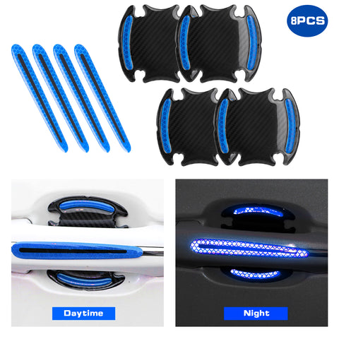 3D Blue Carbon Fiber Style Door Handle Guard Film Strip Stickers Decor Universal