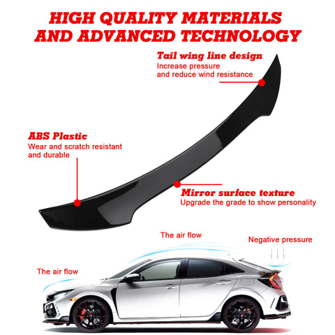 Gloss Black Rear Trunk Duckbill Spoiler Wing For Honda Civic Hatchback 2017-2021