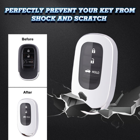 Silver Soft TPU Full Protect Remote Smart Key Fob Cover w/Keychain For Honda Accord Civic 2022