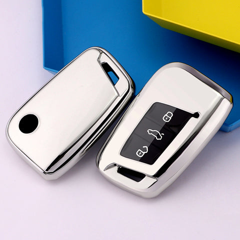 Silver TPU Full Seal Smart Key Holder Shell Case For VW Passat Jetta CC Golf 7