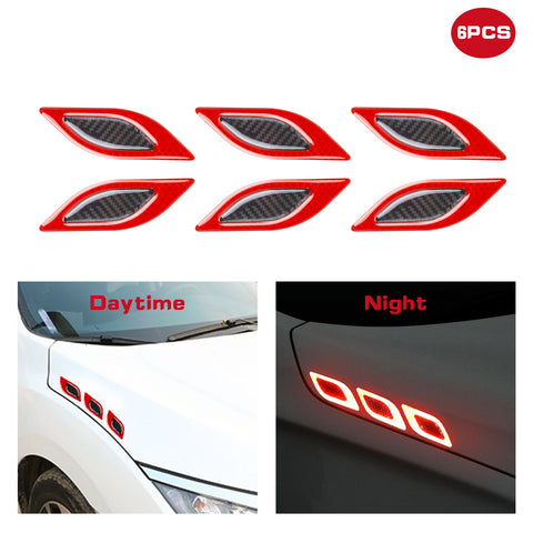 3D Red Carbon Fiber Look PVC Fender Bumper Hood Reflective Strip Stickers Universal