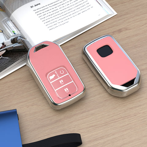Pink Soft TPU Leather Full Protect Key Fob Cover Case For Honda Civic 2014-2017