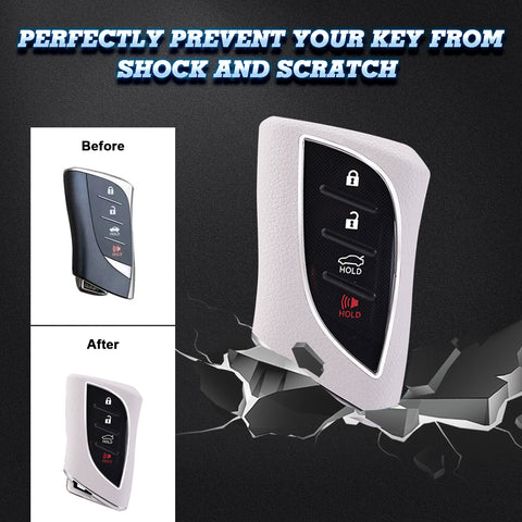 White TPU w/Leather Style Full Protect Remote Key Fob Cover For Lexus ES 350 18+