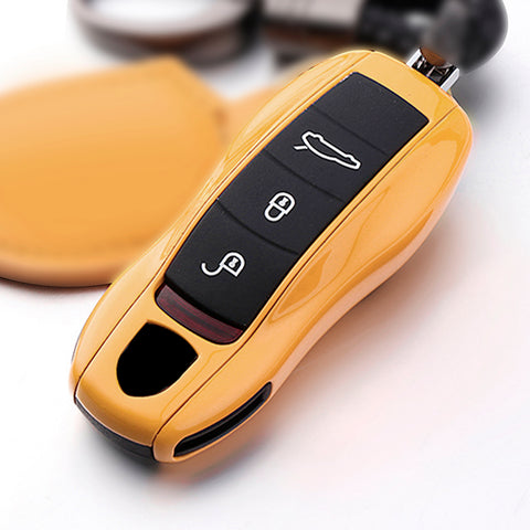 Yellow Smart Key Case Protector Skin For Porsche Cayman Carrera Macan Panamera