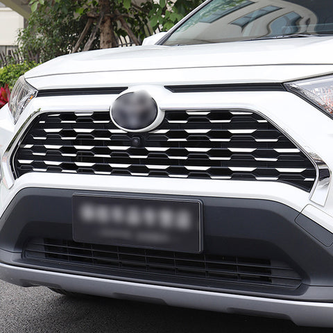 2pcs Auto Exterior Front Bumper Grille Frame Strip Cover Trim Compatible with Toyota RAV4 2019-2024, Chrome Silver
