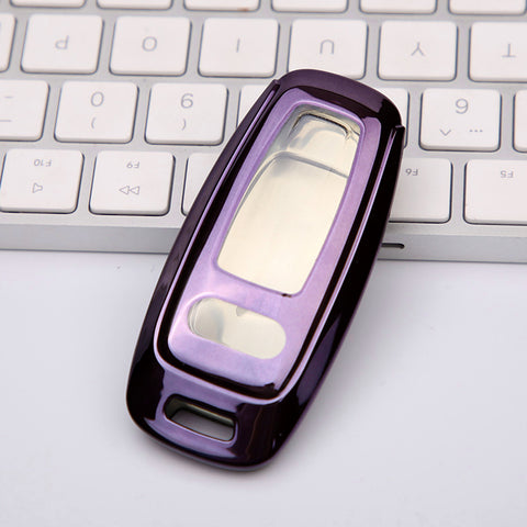 Purple TPU Full Seal Smart w/Button Key Holder Shell For Audi A7 A8 Q5 R8 TT S5