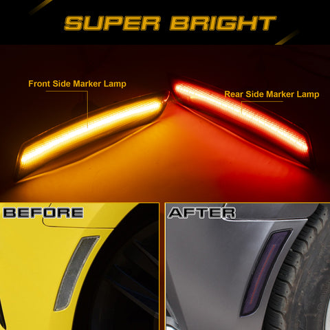 4PCS ABS Smoked Lens Front Rear LED Side Marker Light For Chevrolet Camaro 2016-2021