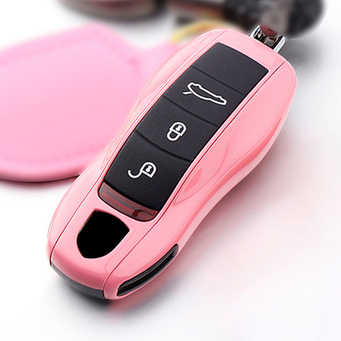 Gloss Pink ABS Smart Key Fob Cover Holder For Porsche Macan Carrera 911 Cayenne